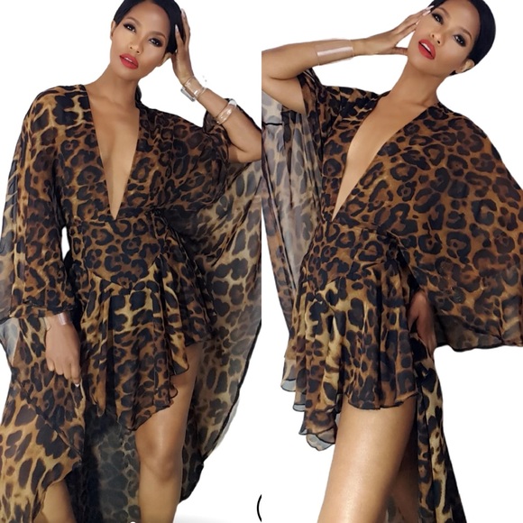 Ruffle Cape Leopard Playsuit - Picture 1 of 13